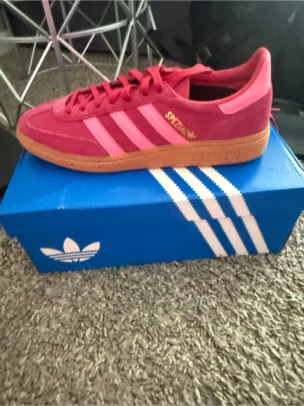 adidas Spezial Sneakers in Red with Pink Stripes and Gum Sole